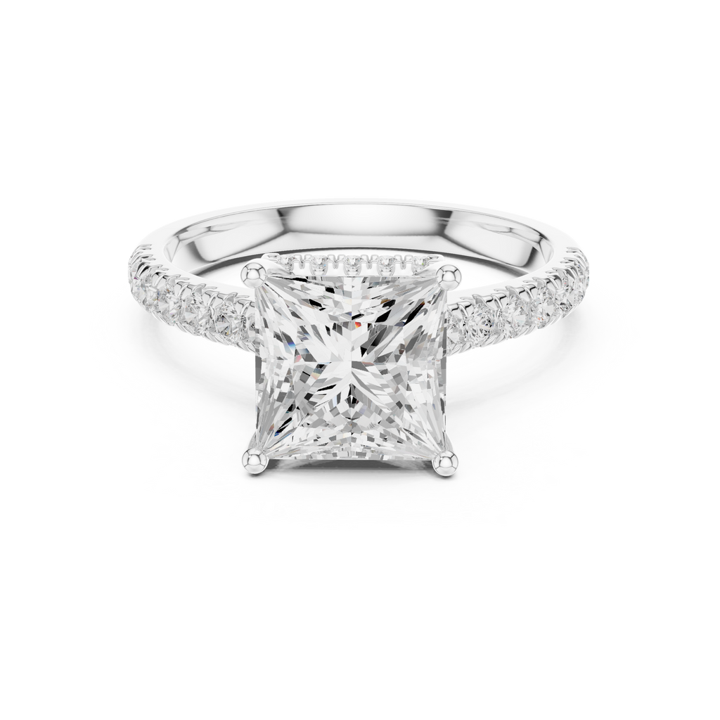 3.11 CT Princess Cut Diamond Hidden Halo Pavé Engagement Ring