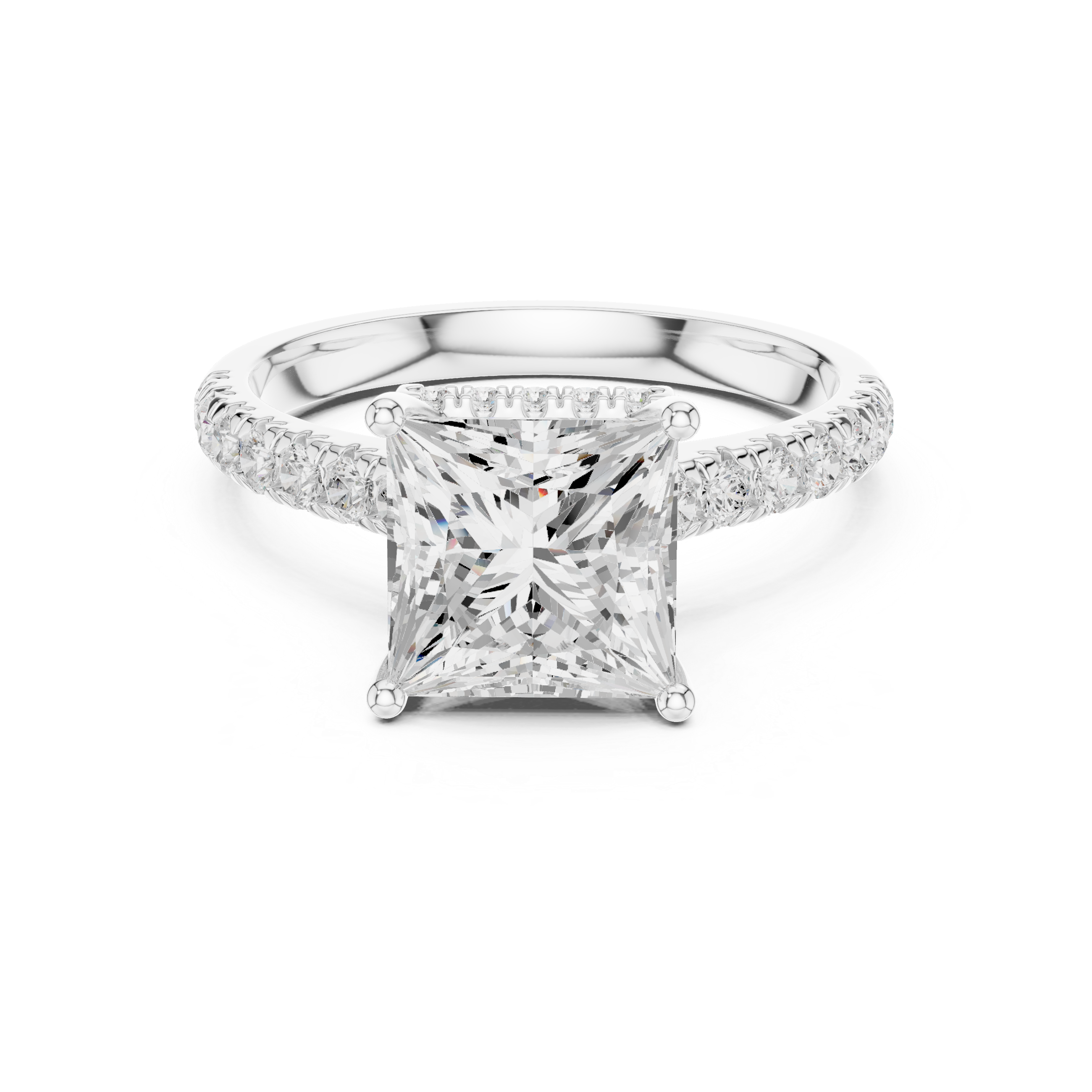 3.11 CT Princess Cut Diamond Hidden Halo Pavé Engagement Ring