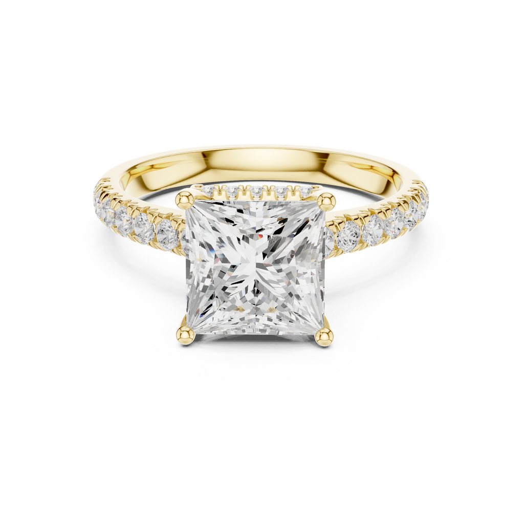 3.11 CT Princess Cut Diamond Hidden Halo Pavé Engagement Ring
