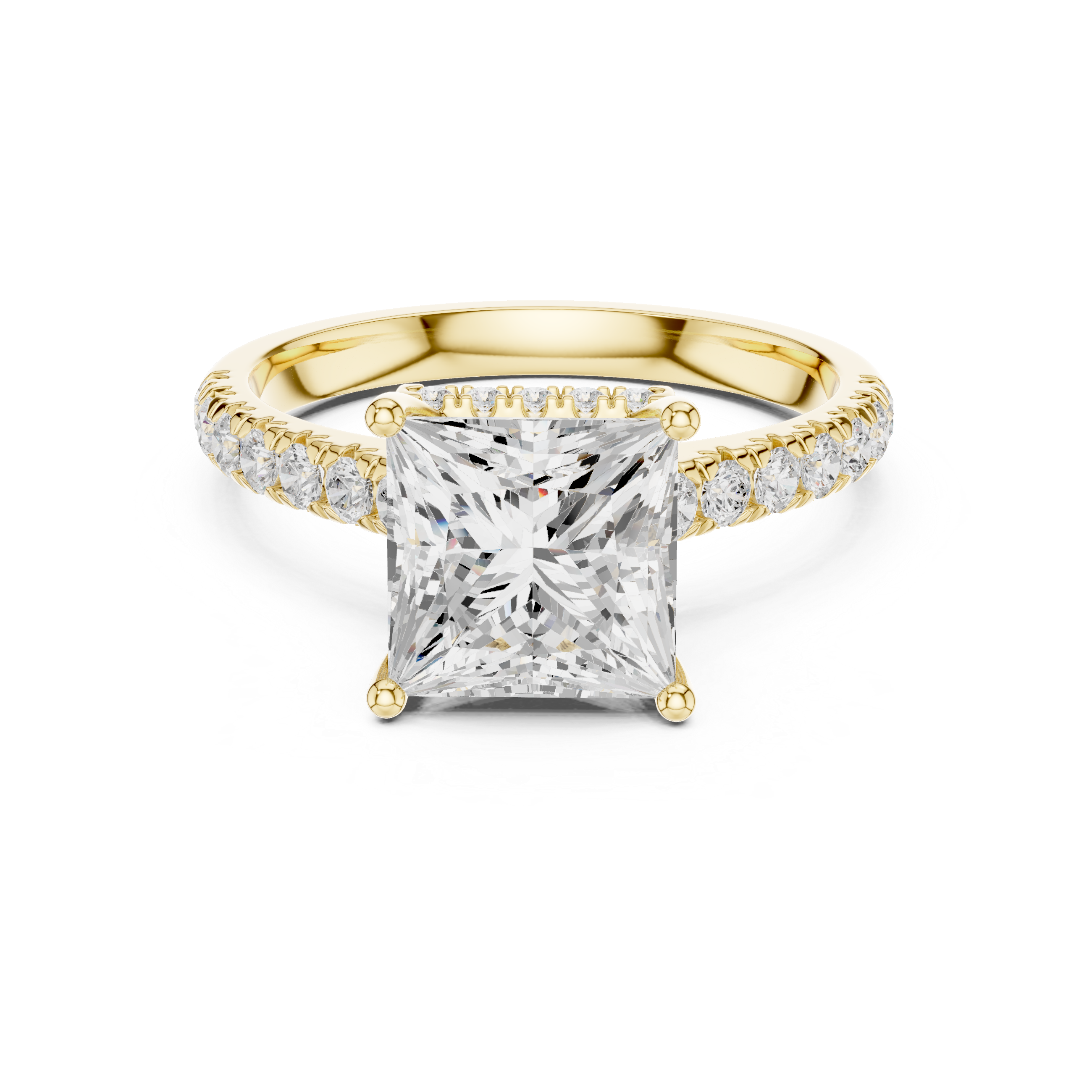 3.11 CT Princess Cut Diamond Hidden Halo Pavé Engagement Ring