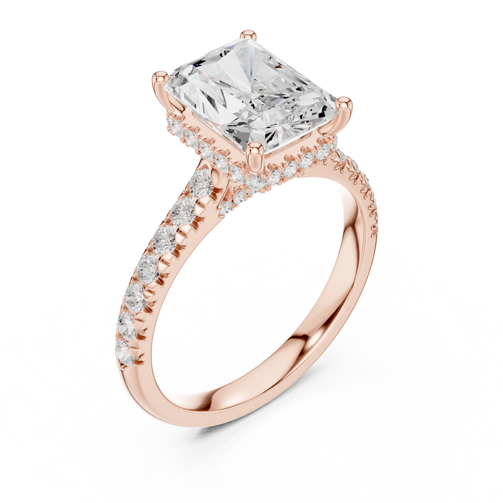 3.15 CT Radiant Cut Diamond Hidden Halo Pavé Engagement Ring