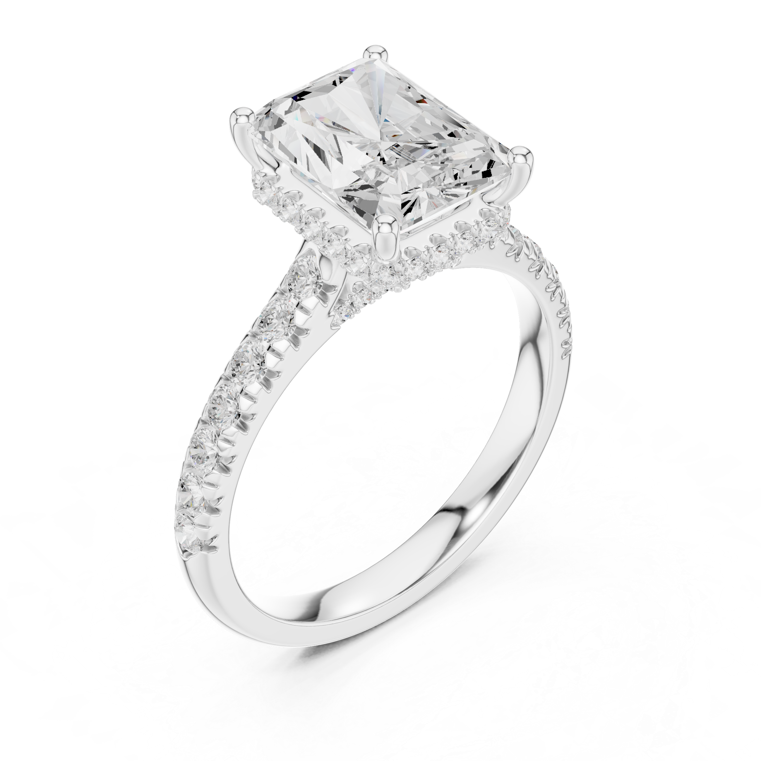 Radiant Cut Hidden Halo Diamond Engagement Ring