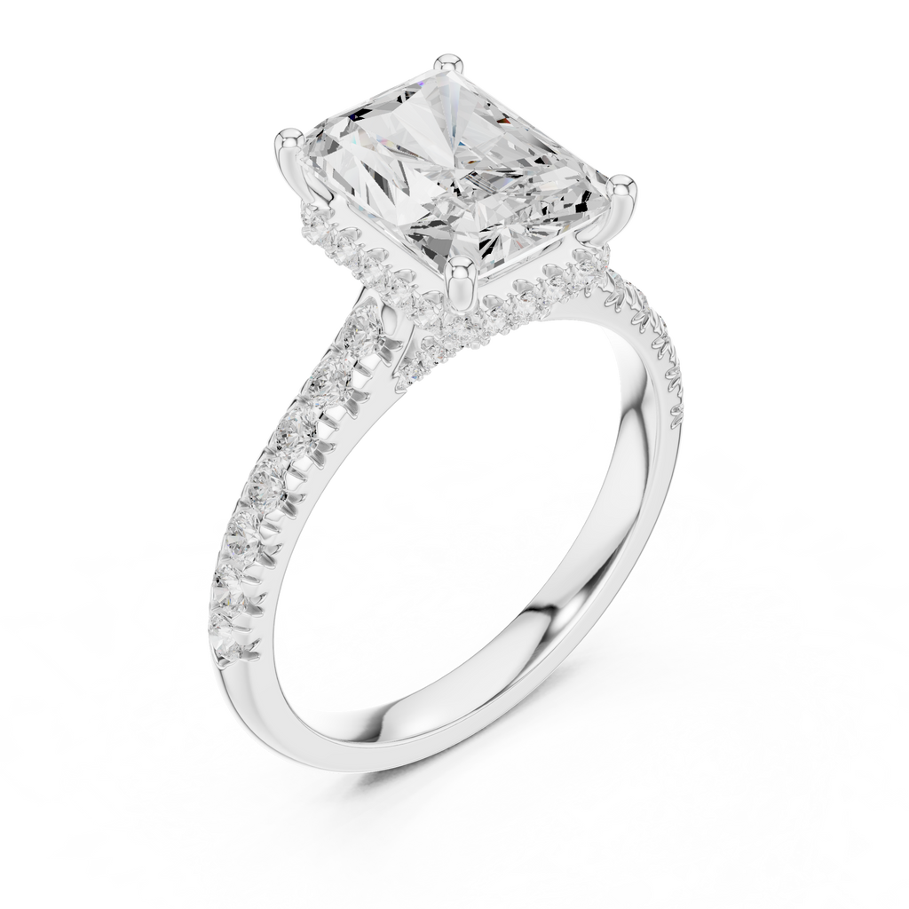 3.15 CT Radiant Cut Diamond Hidden Halo Pavé Engagement Ring