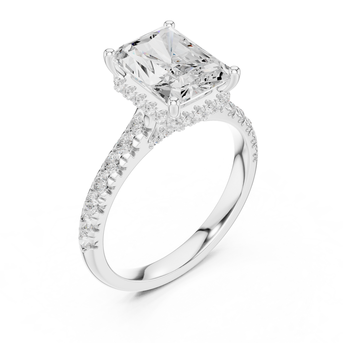 3.15 ct Radiant Cut Diamond Hidden Halo Pavé Engagement Ring – view 3 of 12, lab grown diamond ring | Jewelix Atelier