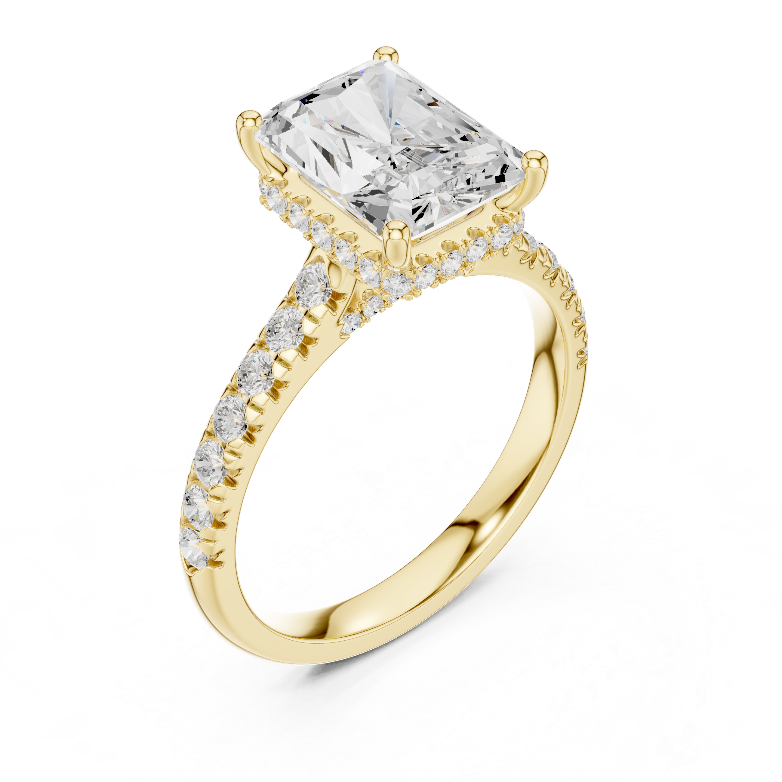 3.15 CT Radiant Cut Diamond Hidden Halo Pavé Engagement Ring