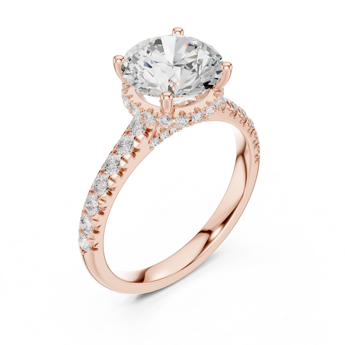 3.14 ct Round Brilliant Diamond Hidden Halo Pavé Engagement Ring – view 7 of 12, lab grown diamond ring | Jewelix Atelier
