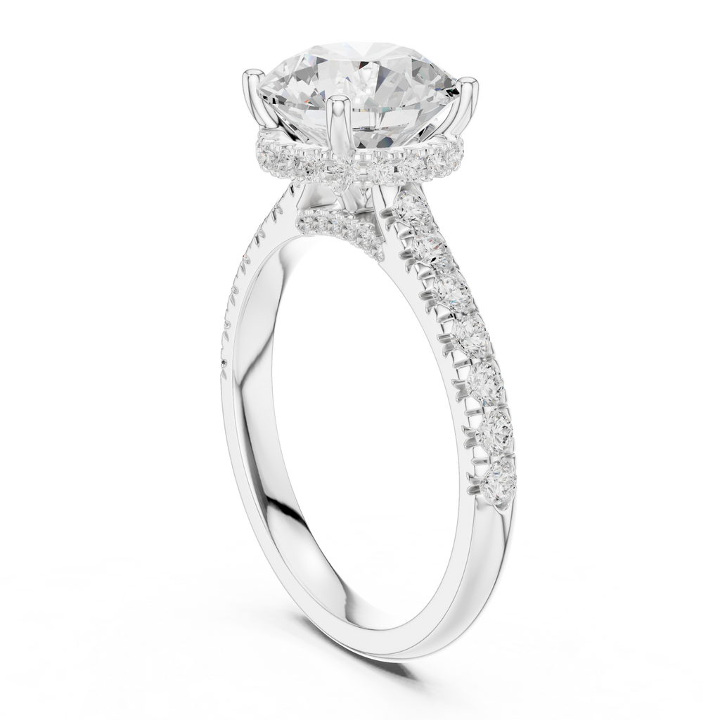 3.14 CT Round Brilliant Diamond Hidden Halo Pavé Engagement Ring