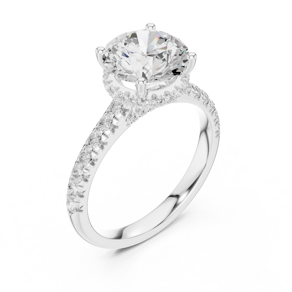 3.14 CT Round Brilliant Diamond Hidden Halo Pavé Engagement Ring