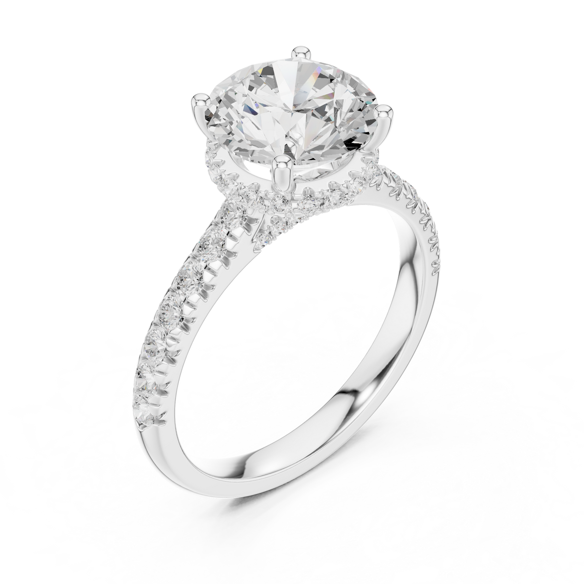 3.14 ct Round Brilliant Diamond Hidden Halo Pavé Engagement Ring – view 3 of 12, lab grown diamond ring | Jewelix Atelier