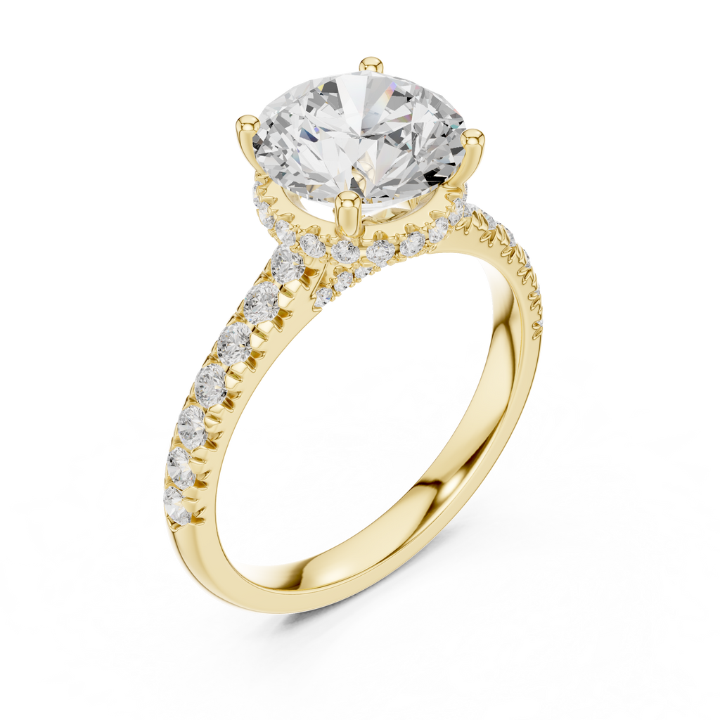 3.14 CT Round Brilliant Diamond Hidden Halo Pavé Engagement Ring