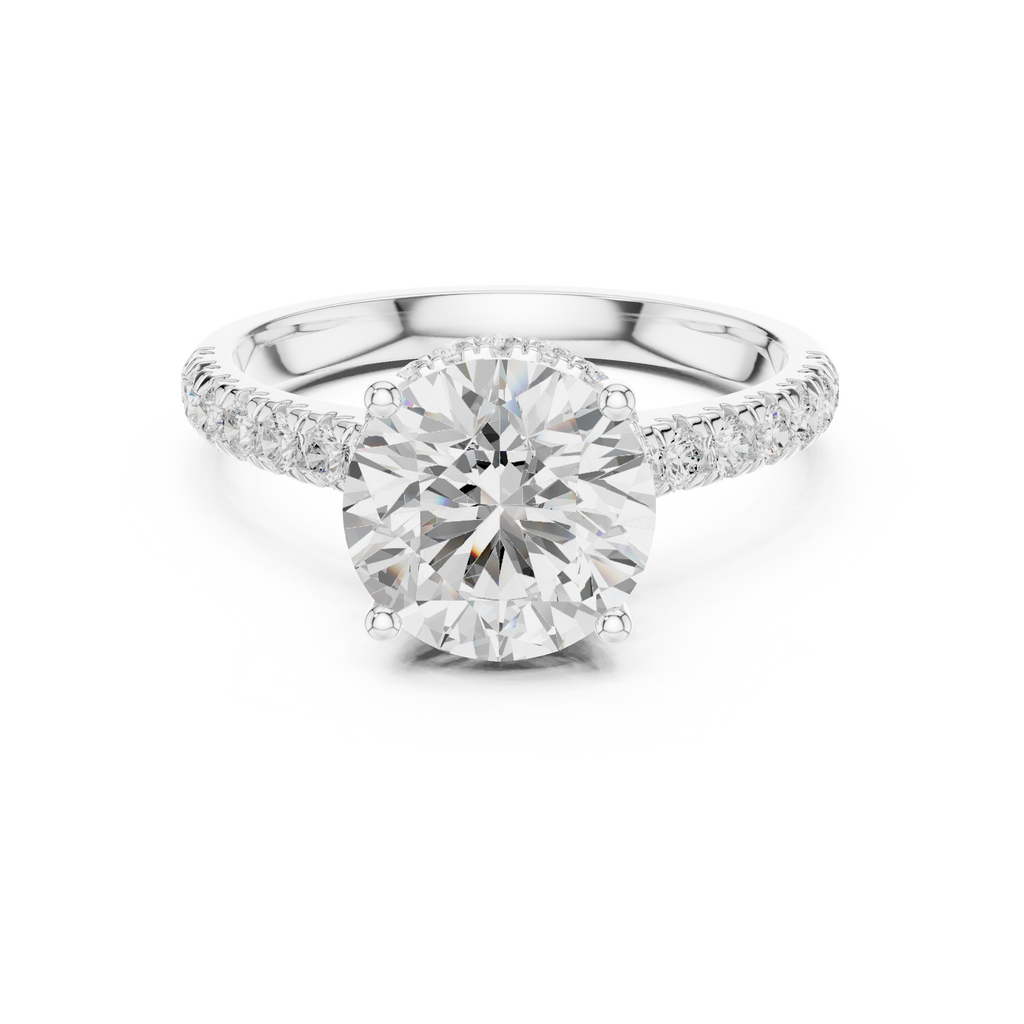 3.14 CT Round Brilliant Diamond Hidden Halo Pavé Engagement Ring