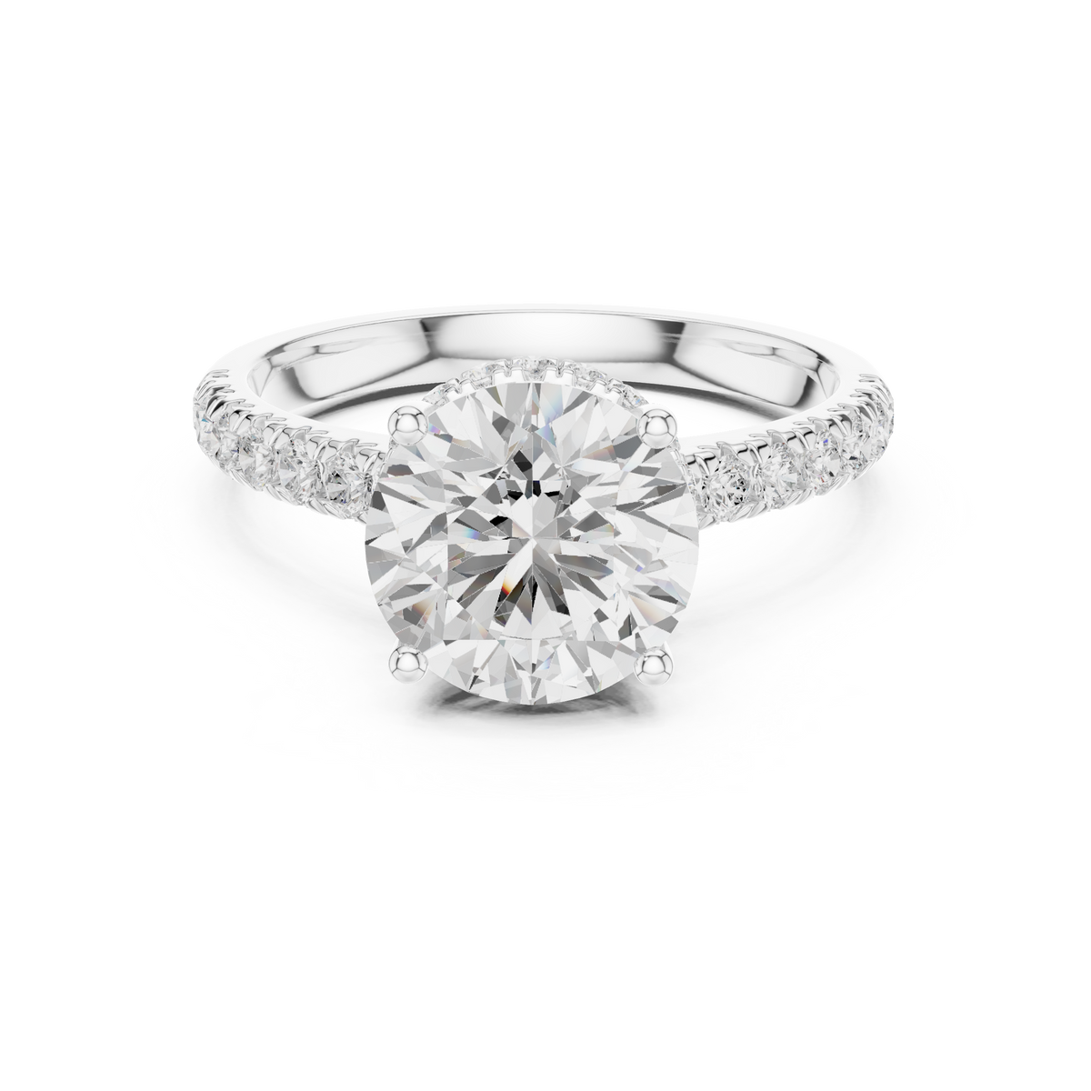 3.14 ct Round Brilliant Diamond Hidden Halo Pavé Engagement Ring — Jewelix Atelier