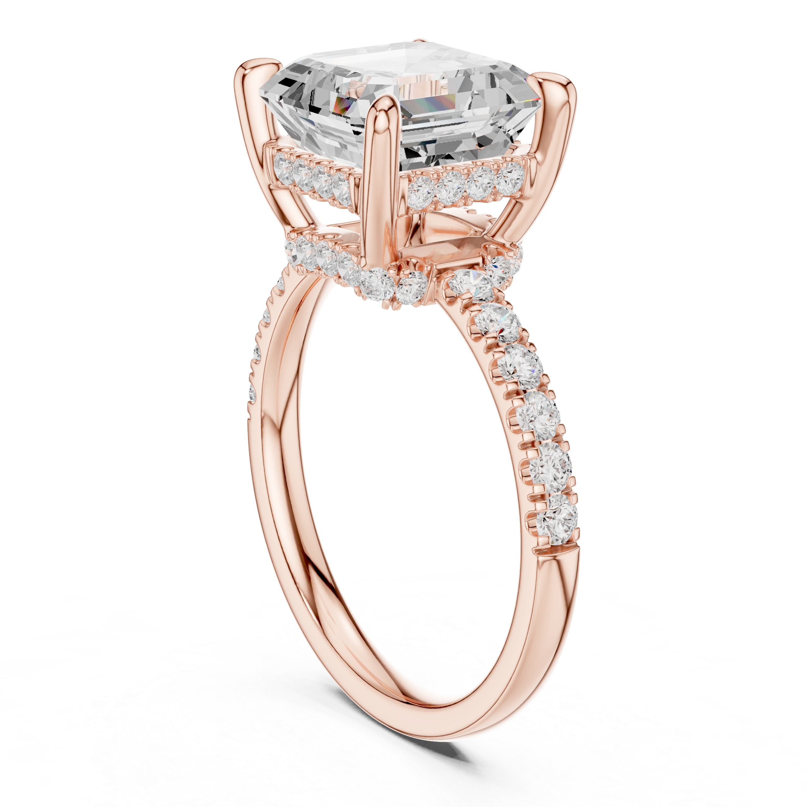 Asscher Cut Hidden Halo Diamond Engagement Ring