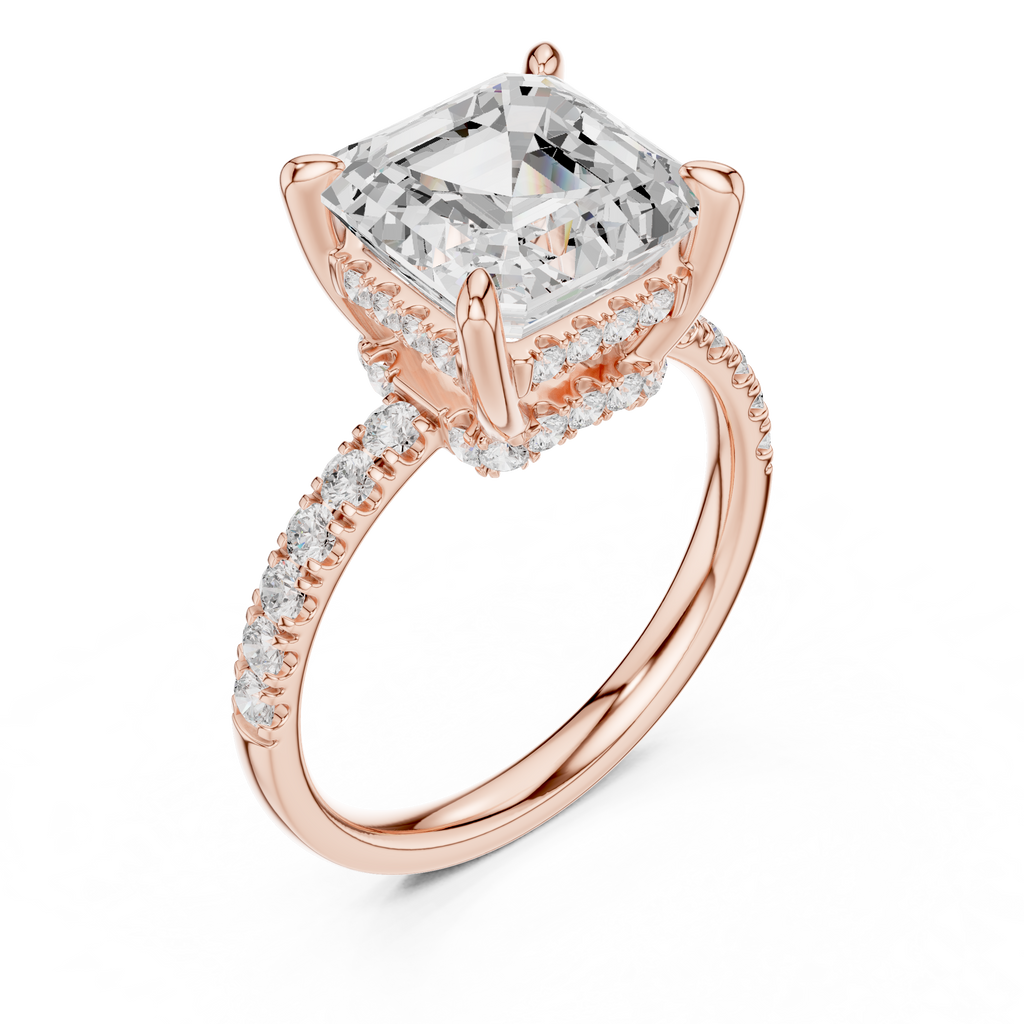 4.58 CT Asscher Cut Hidden Halo Pavé Diamond Engagement Ring