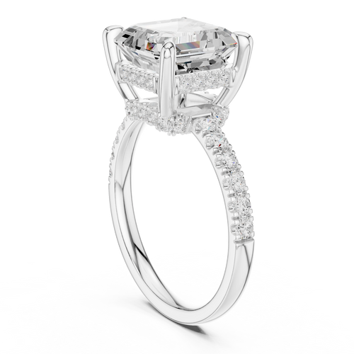 Asscher Cut Hidden Halo Diamond Engagement Ring