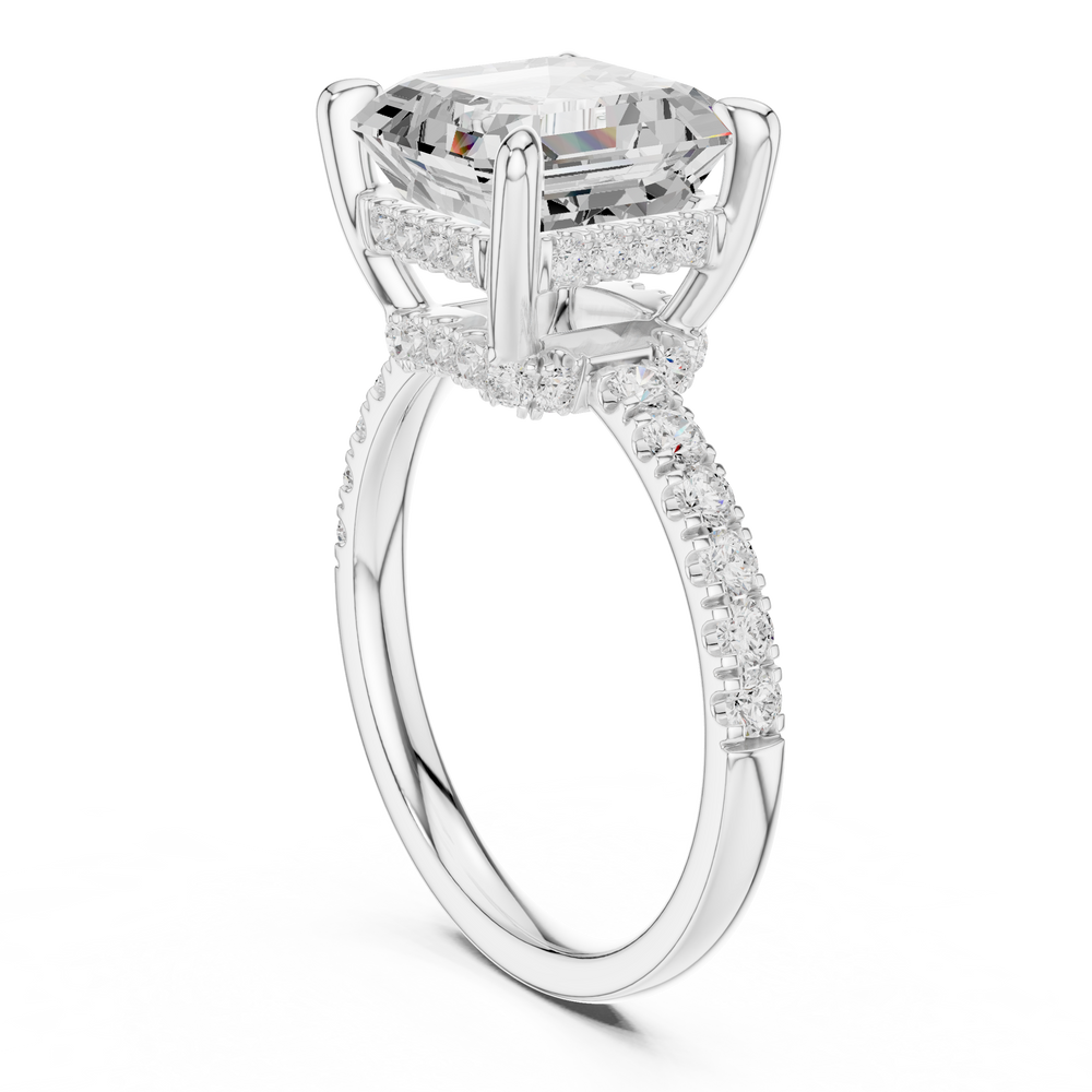 4.58 CT Asscher Cut Hidden Halo Pavé Diamond Engagement Ring