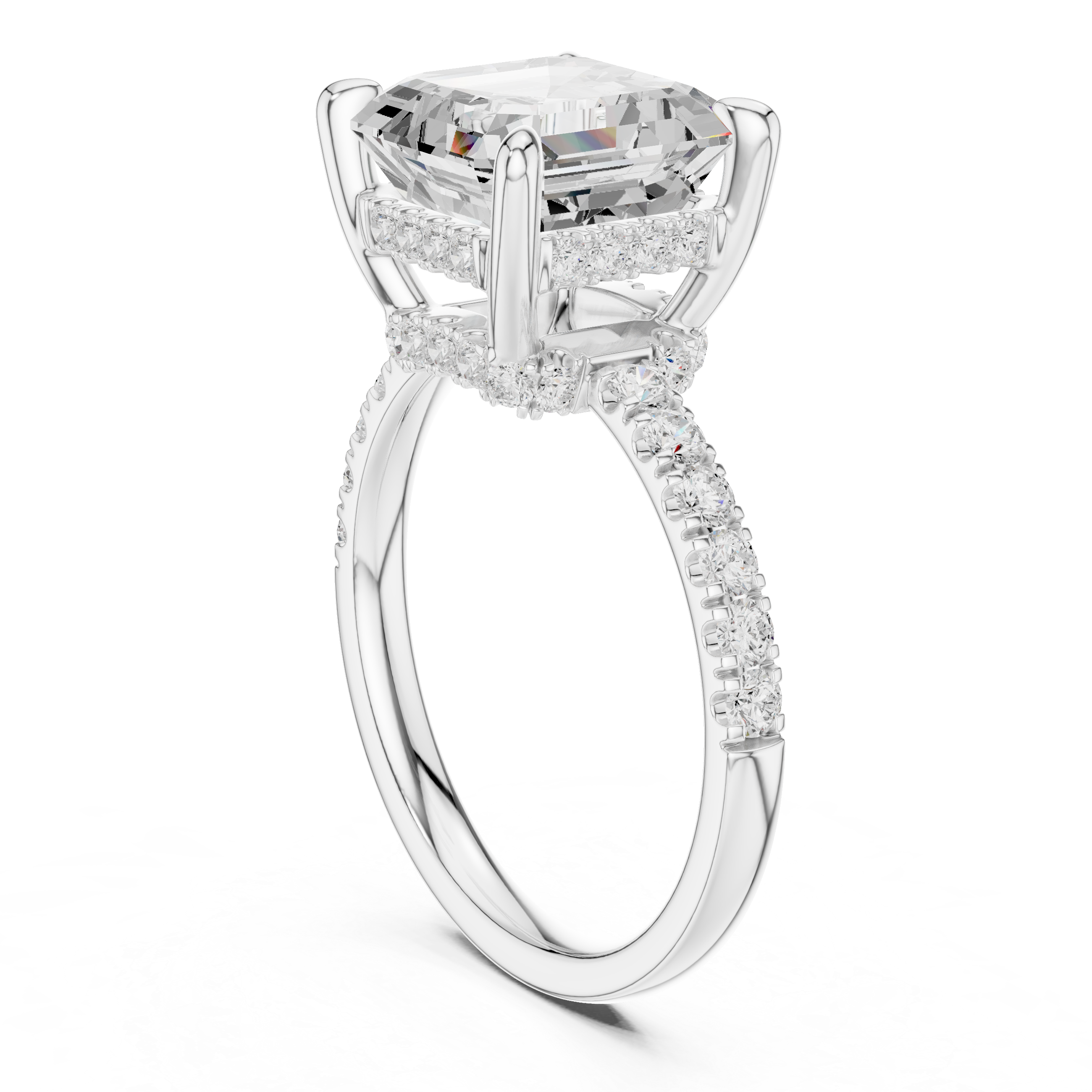 4.58 CT Asscher Cut Hidden Halo Pavé Diamond Engagement Ring