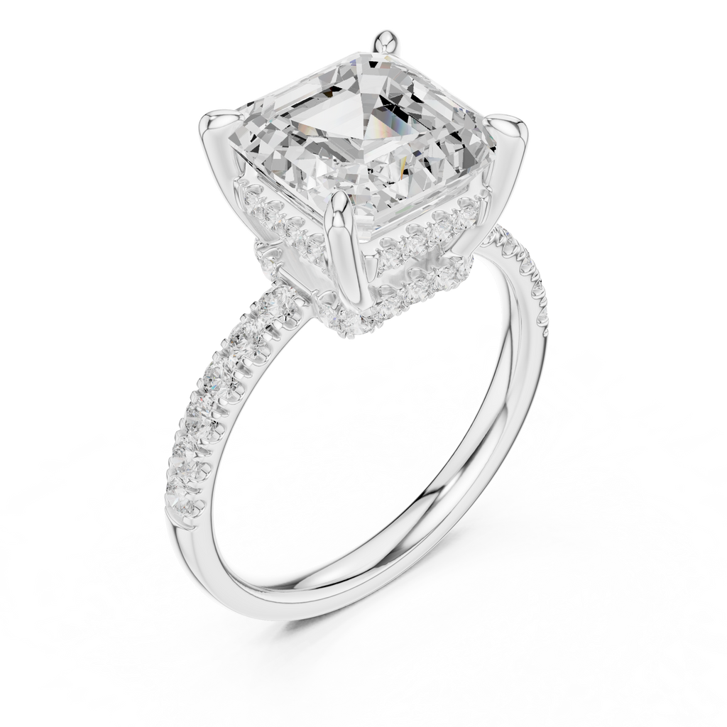 Asscher Cut Hidden Halo Diamond Engagement Ring
