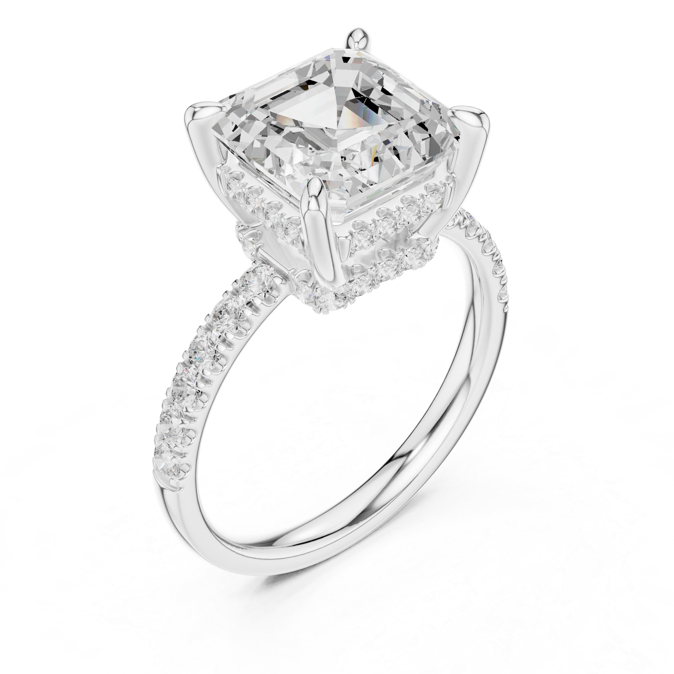 4.58 CT Asscher Cut Hidden Halo Pavé Diamond Engagement Ring