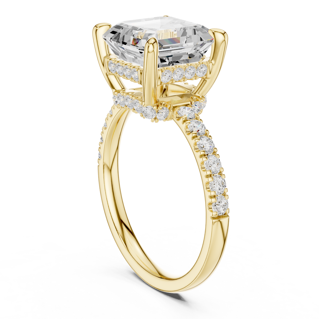 4.58 CT Asscher Cut Hidden Halo Pavé Diamond Engagement Ring