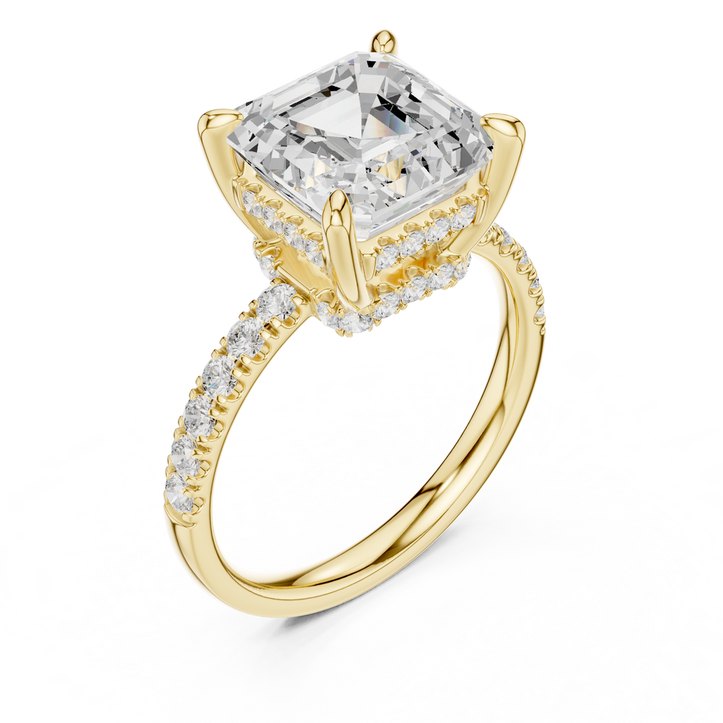 4.58 CT Asscher Cut Hidden Halo Pavé Diamond Engagement Ring