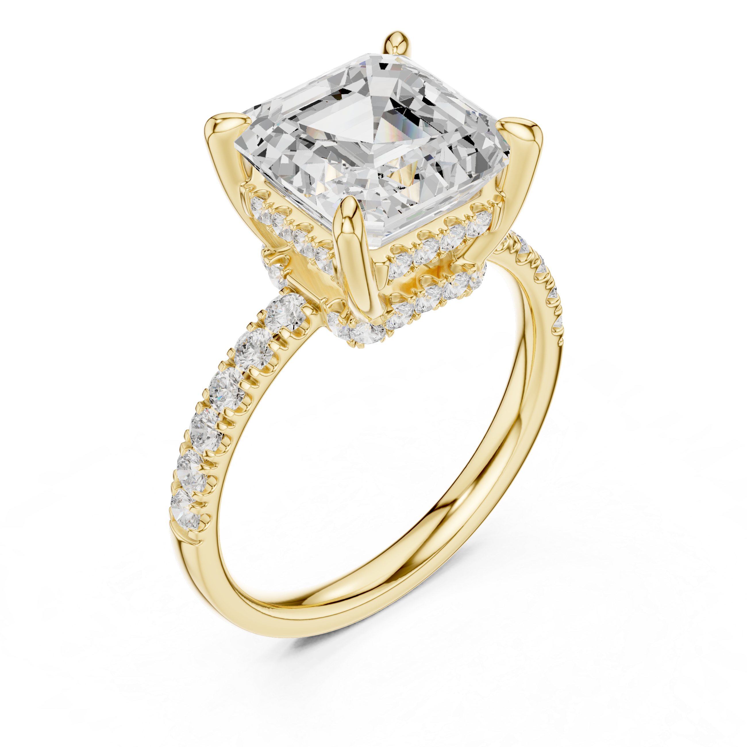 4.58 CT Asscher Cut Hidden Halo Pavé Diamond Engagement Ring