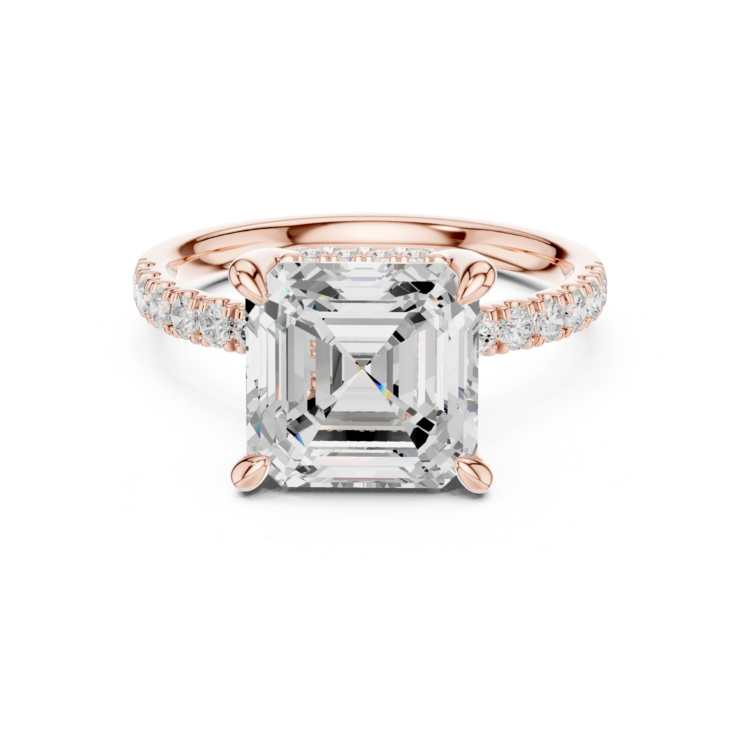 Asscher Cut Hidden Halo Diamond Engagement Ring