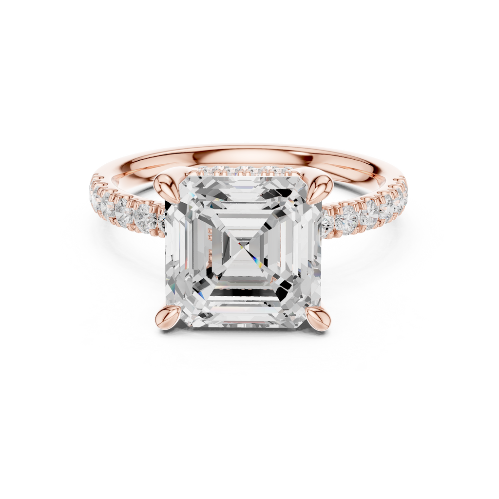 4.58 CT Asscher Cut Hidden Halo Pavé Diamond Engagement Ring