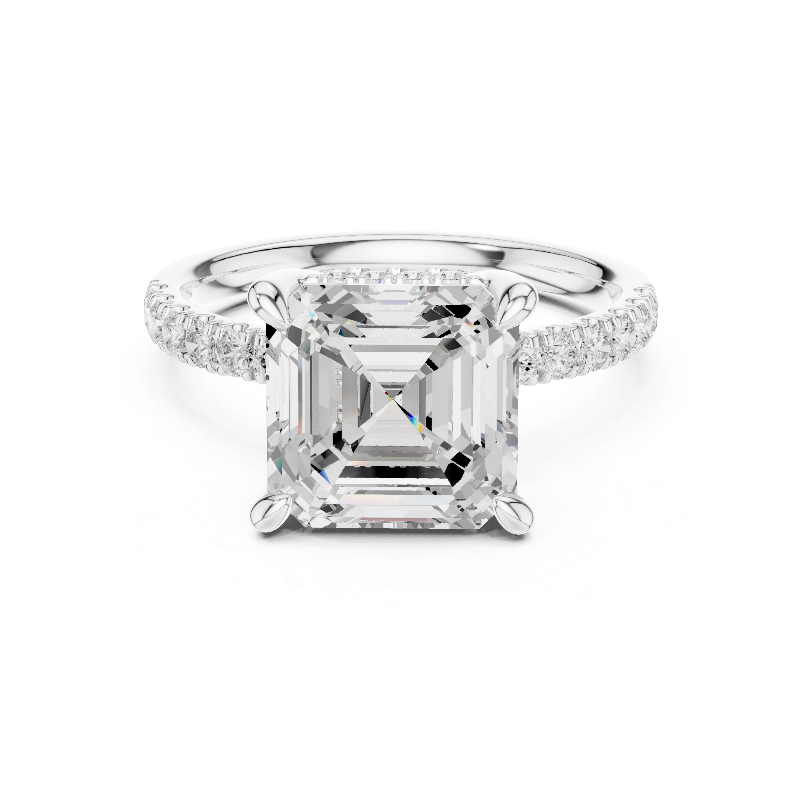 Asscher Cut Hidden Halo Diamond Engagement Ring