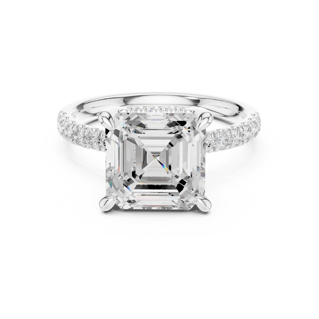 4.58 CT Asscher Cut Hidden Halo Pavé Diamond Engagement Ring