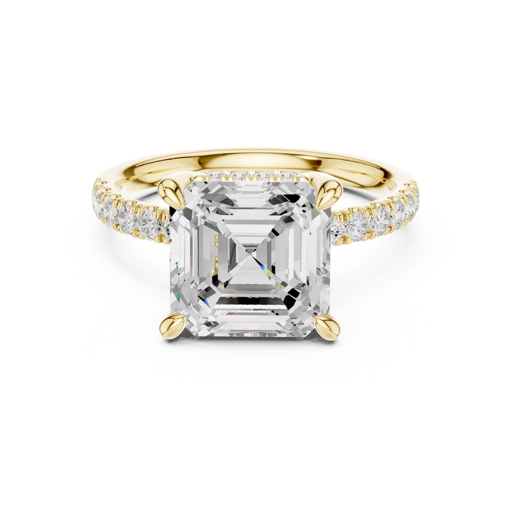 4.58 CT Asscher Cut Hidden Halo Pavé Diamond Engagement Ring