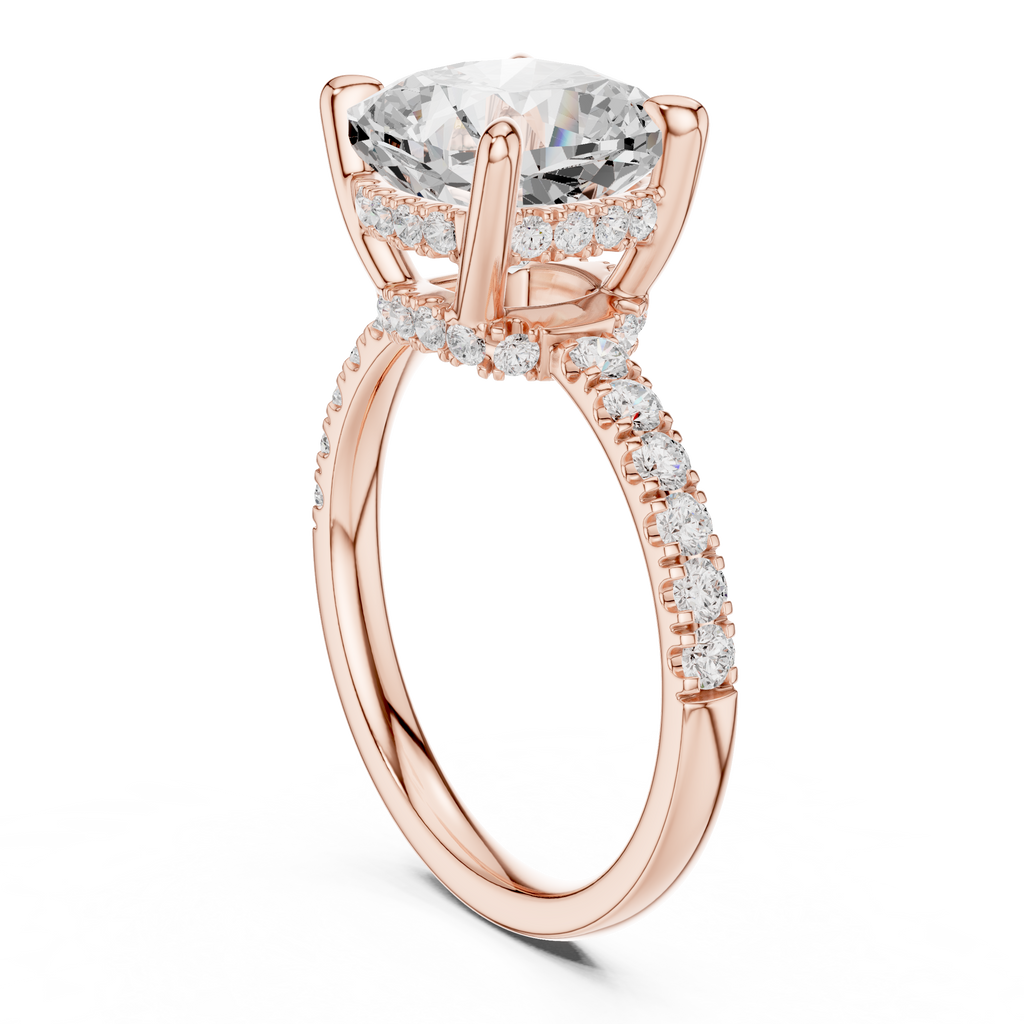 4.55 CT Cushion Cut Hidden Halo Pavé Diamond Engagement Ring