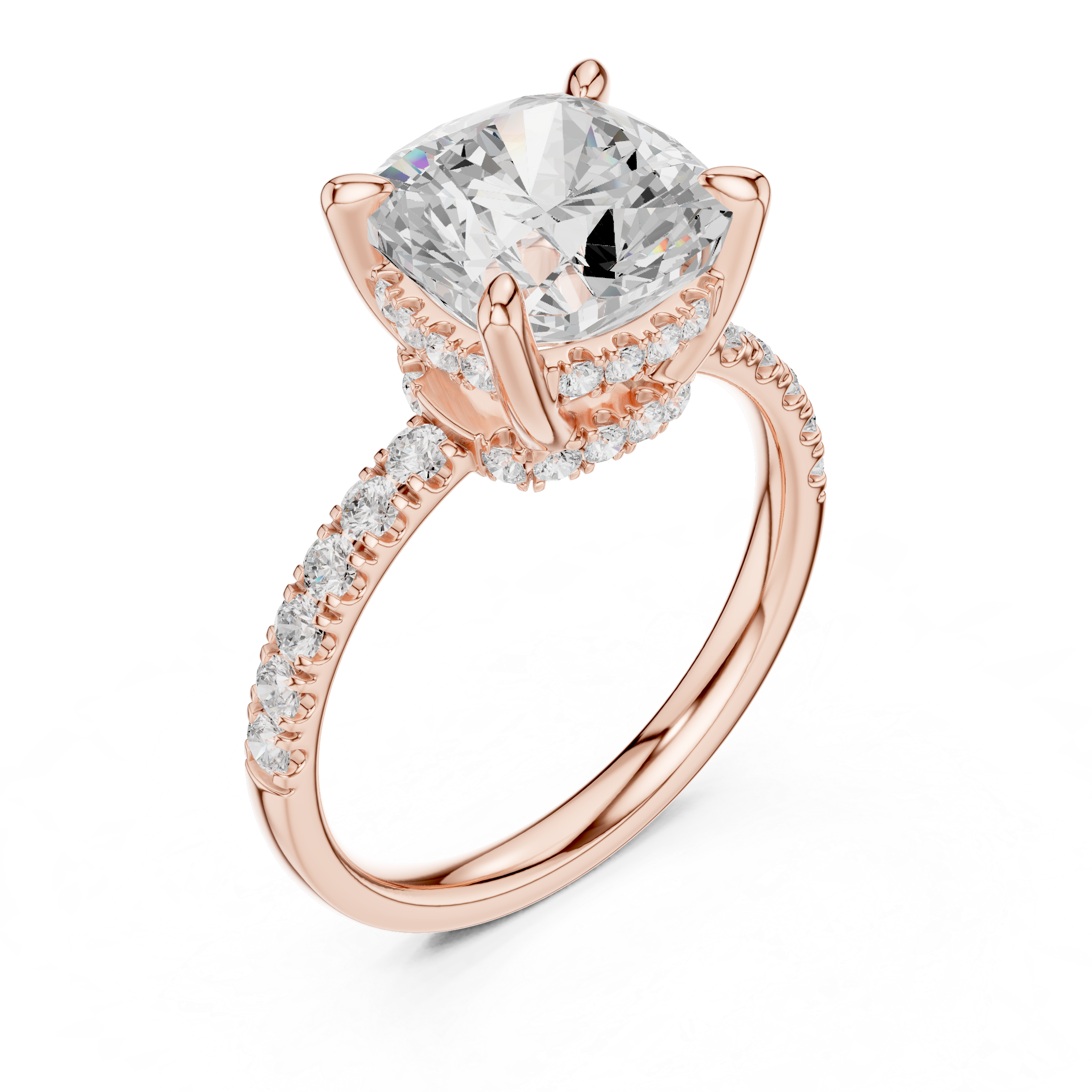 Cushion Cut Hidden Halo Diamond Engagement Ring