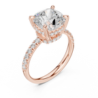4.55 CT Cushion Cut Hidden Halo Pavé Diamond Engagement Ring