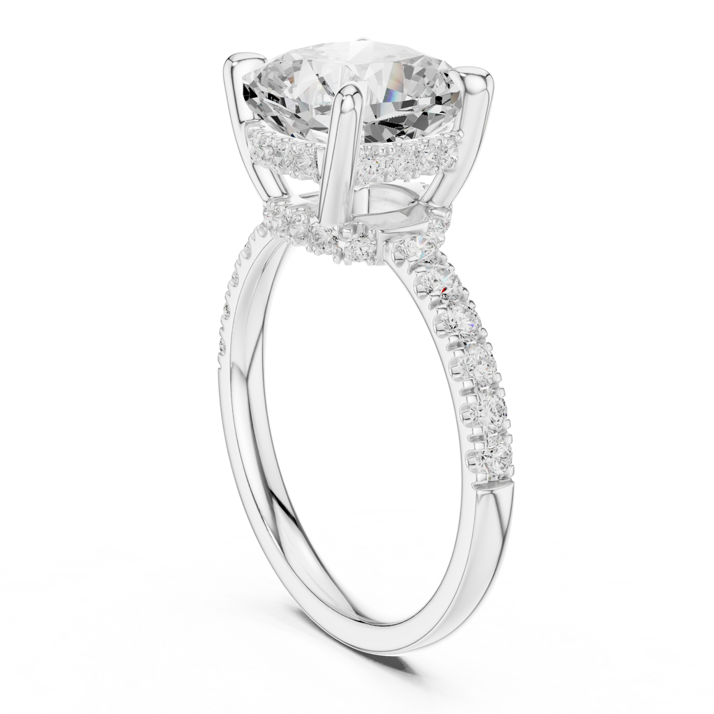 4.55 CT Cushion Cut Hidden Halo Pavé Diamond Engagement Ring