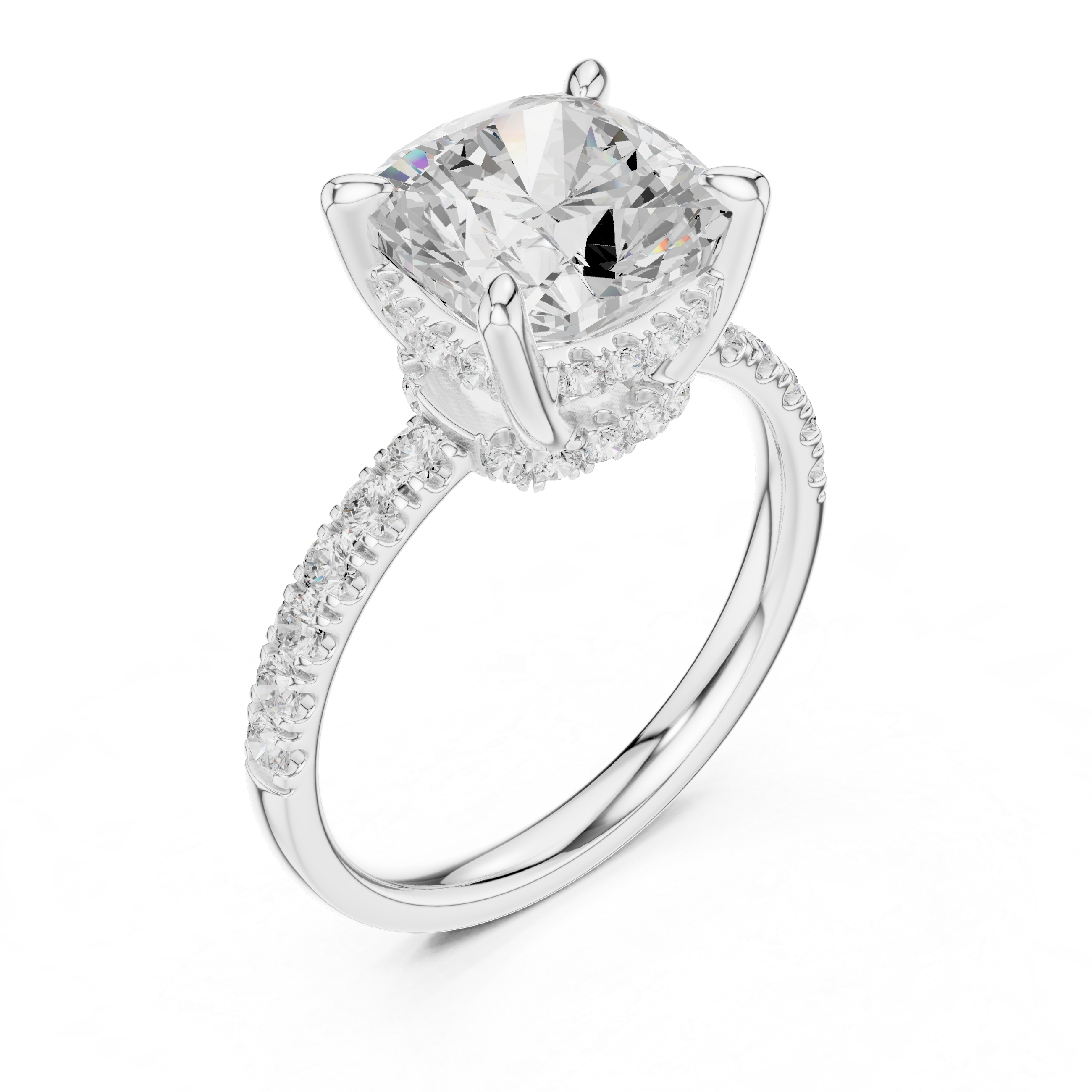 Cushion Cut Hidden Halo Diamond Engagement Ring