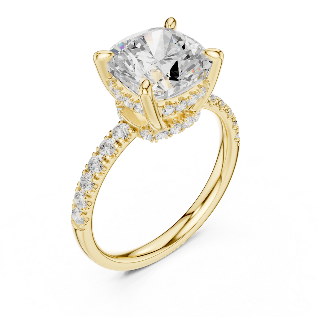 Cushion Cut Hidden Halo Diamond Engagement Ring