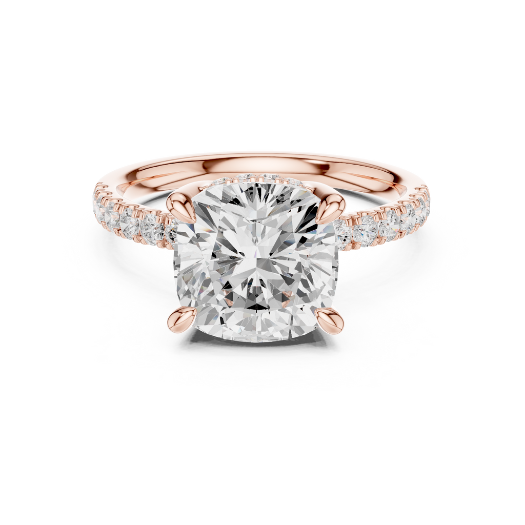 Cushion Cut Hidden Halo Diamond Engagement Ring