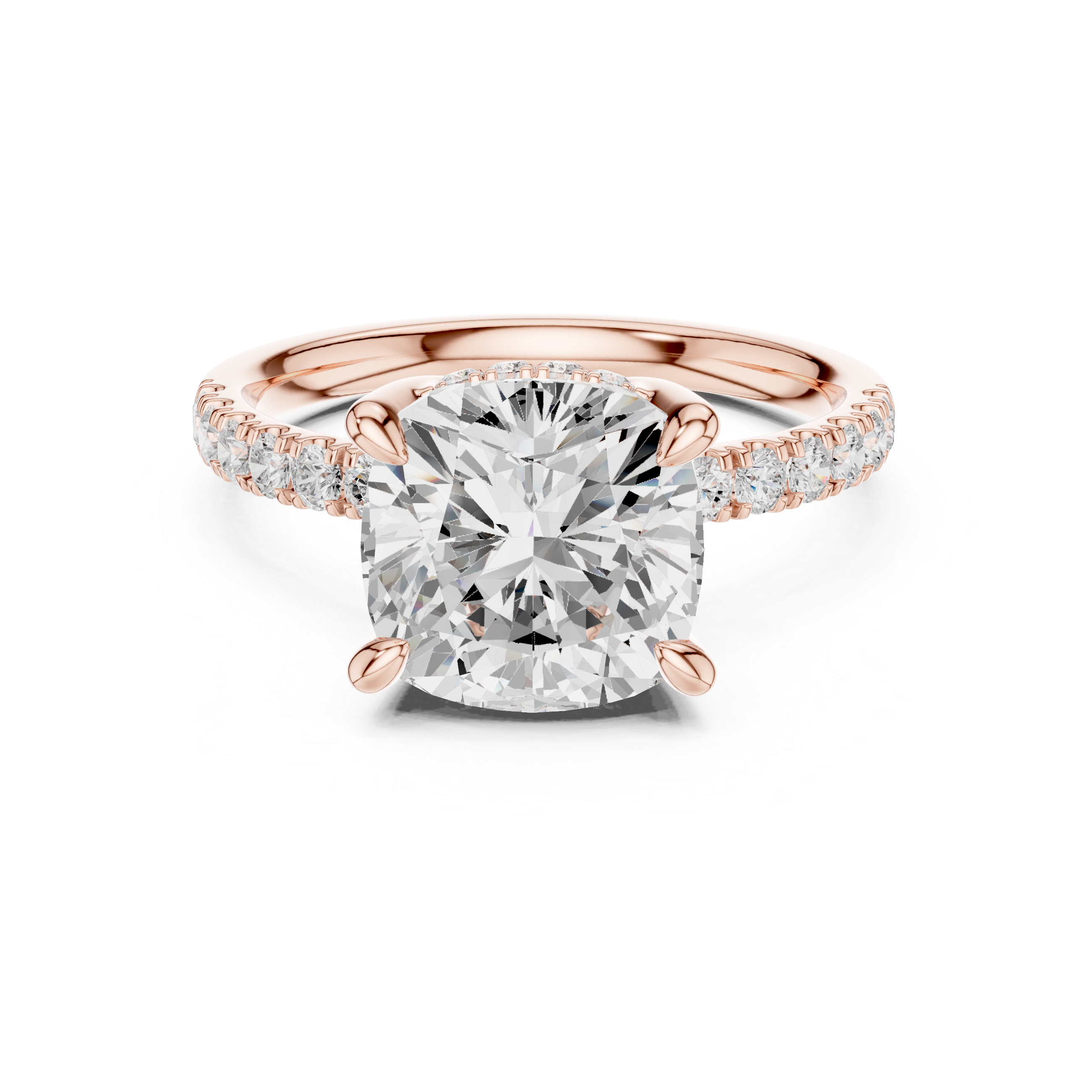 Cushion Cut Hidden Halo Diamond Engagement Ring