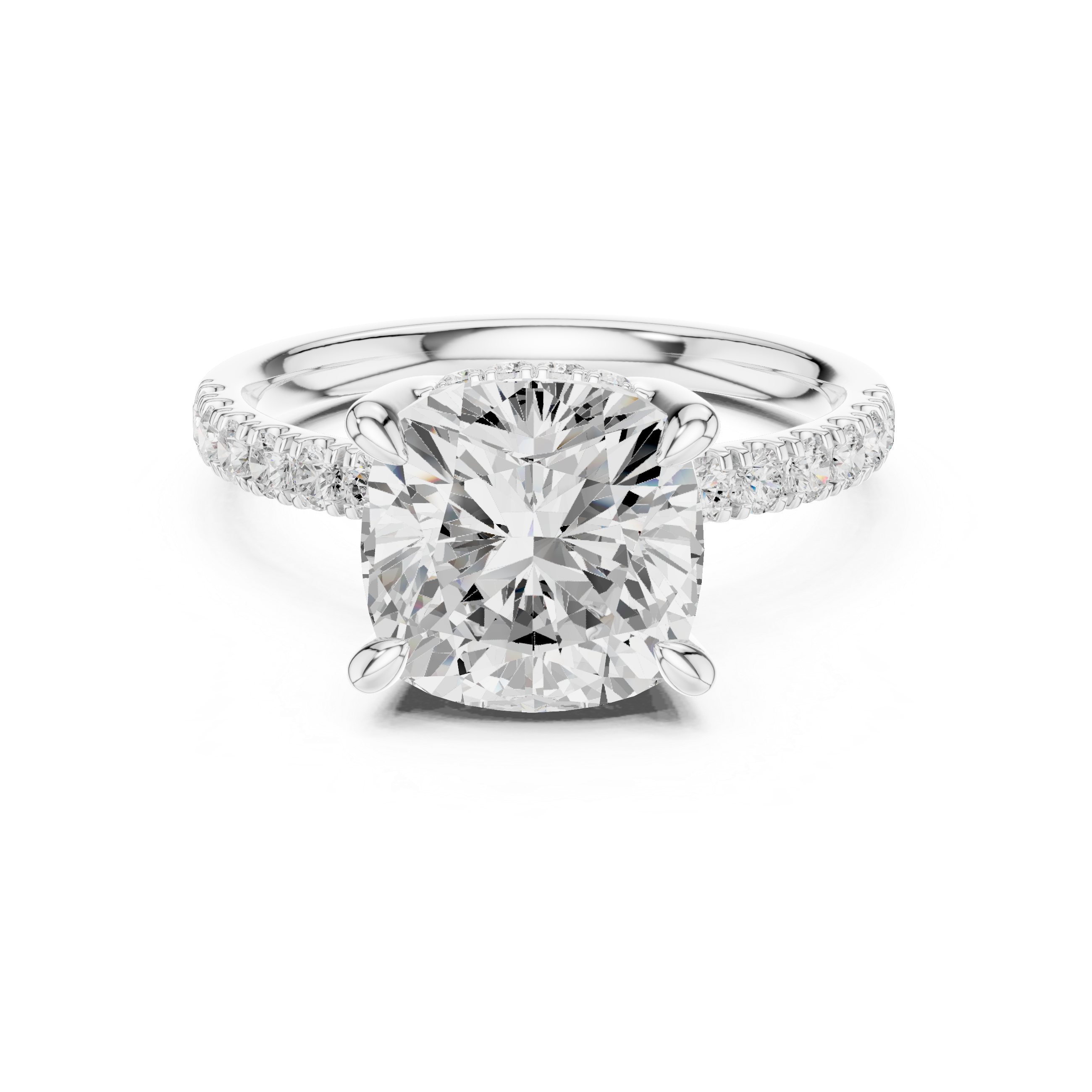 4.55 CT Cushion Cut Hidden Halo Pavé Diamond Engagement Ring