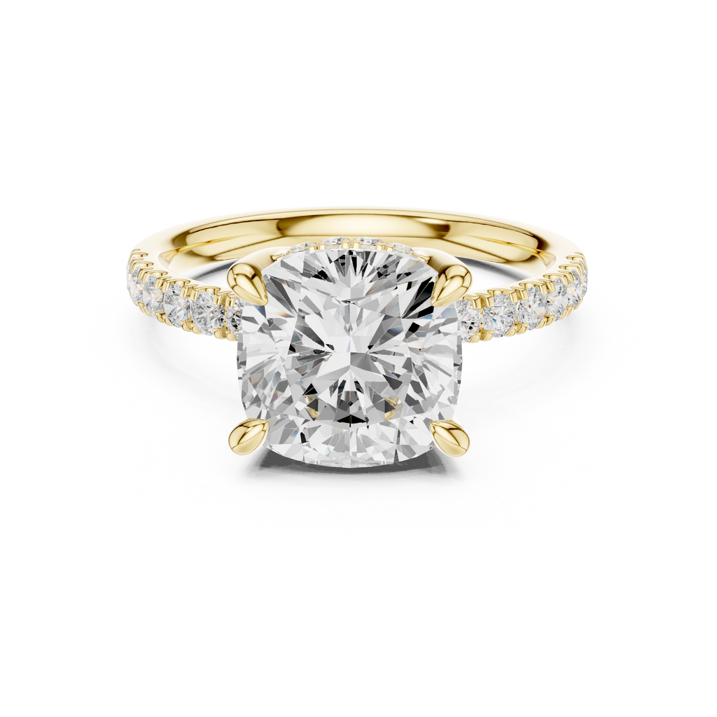 4.55 CT Cushion Cut Hidden Halo Pavé Diamond Engagement Ring