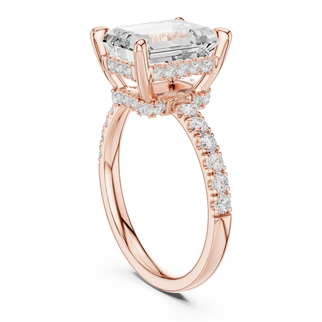 4.60 CT Emerald Cut Hidden Halo Pavé Diamond Engagement Ring