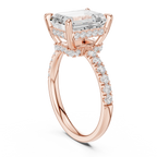 4.60 CT Emerald Cut Hidden Halo Pavé Diamond Engagement Ring