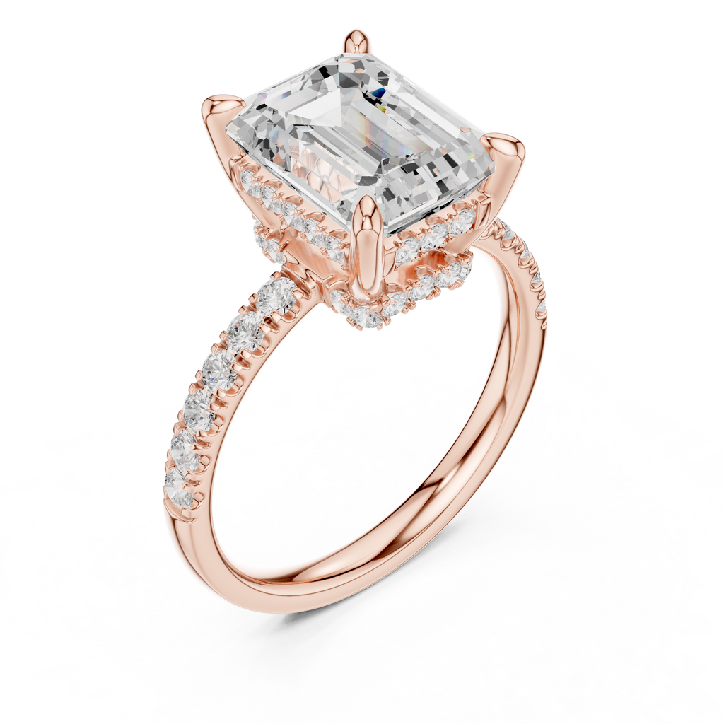 Emerald Cut Hidden Halo Diamond Engagement Ring