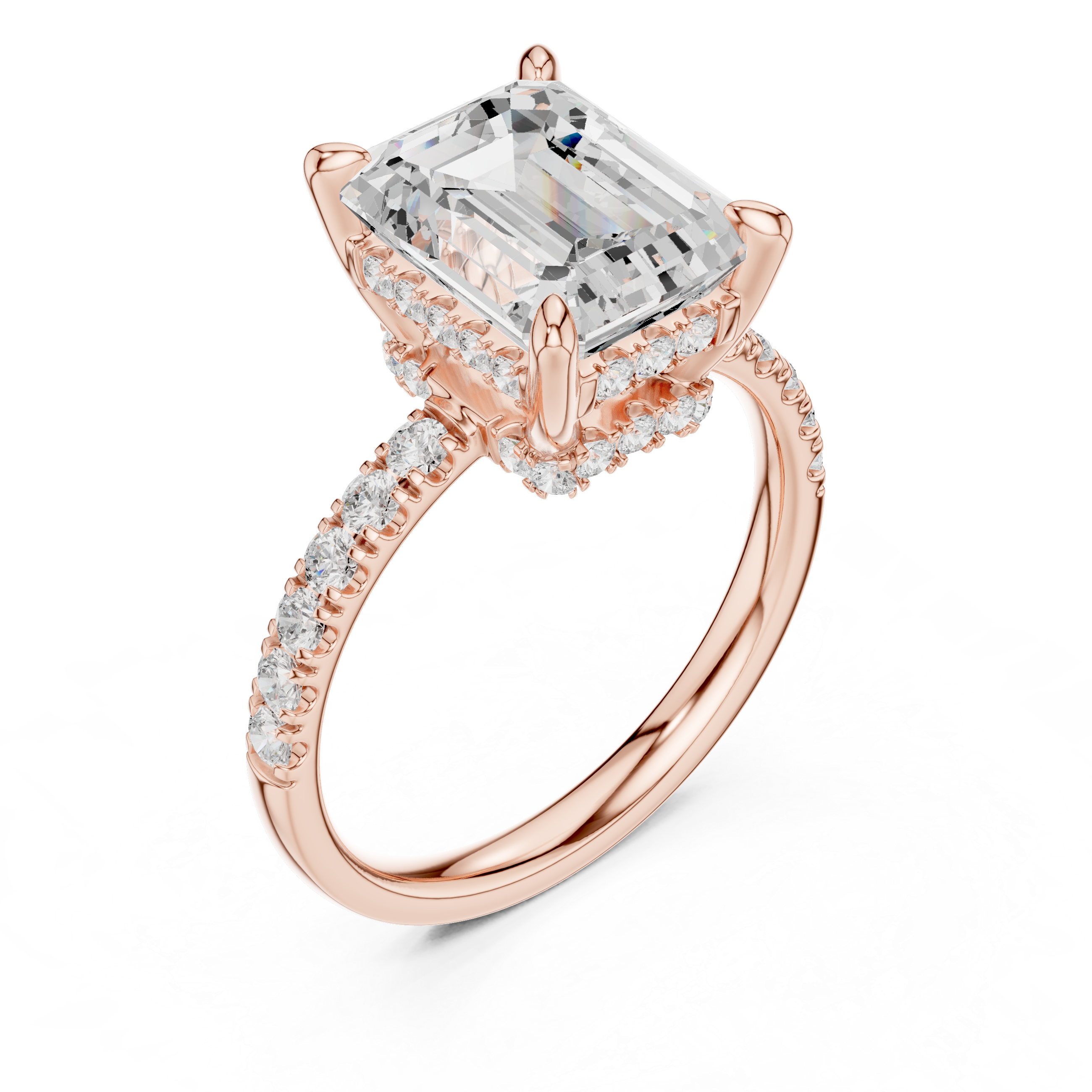 Emerald Cut Hidden Halo Diamond Engagement Ring