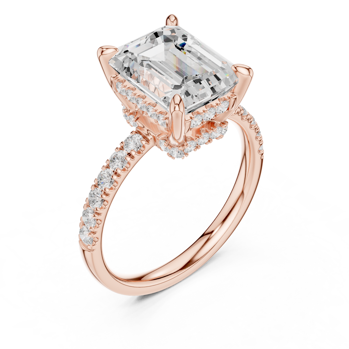 Emerald Cut Hidden Halo Pavé Diamond Engagement Ring – view 7 of 12, lab grown diamond ring | Jewelix Atelier