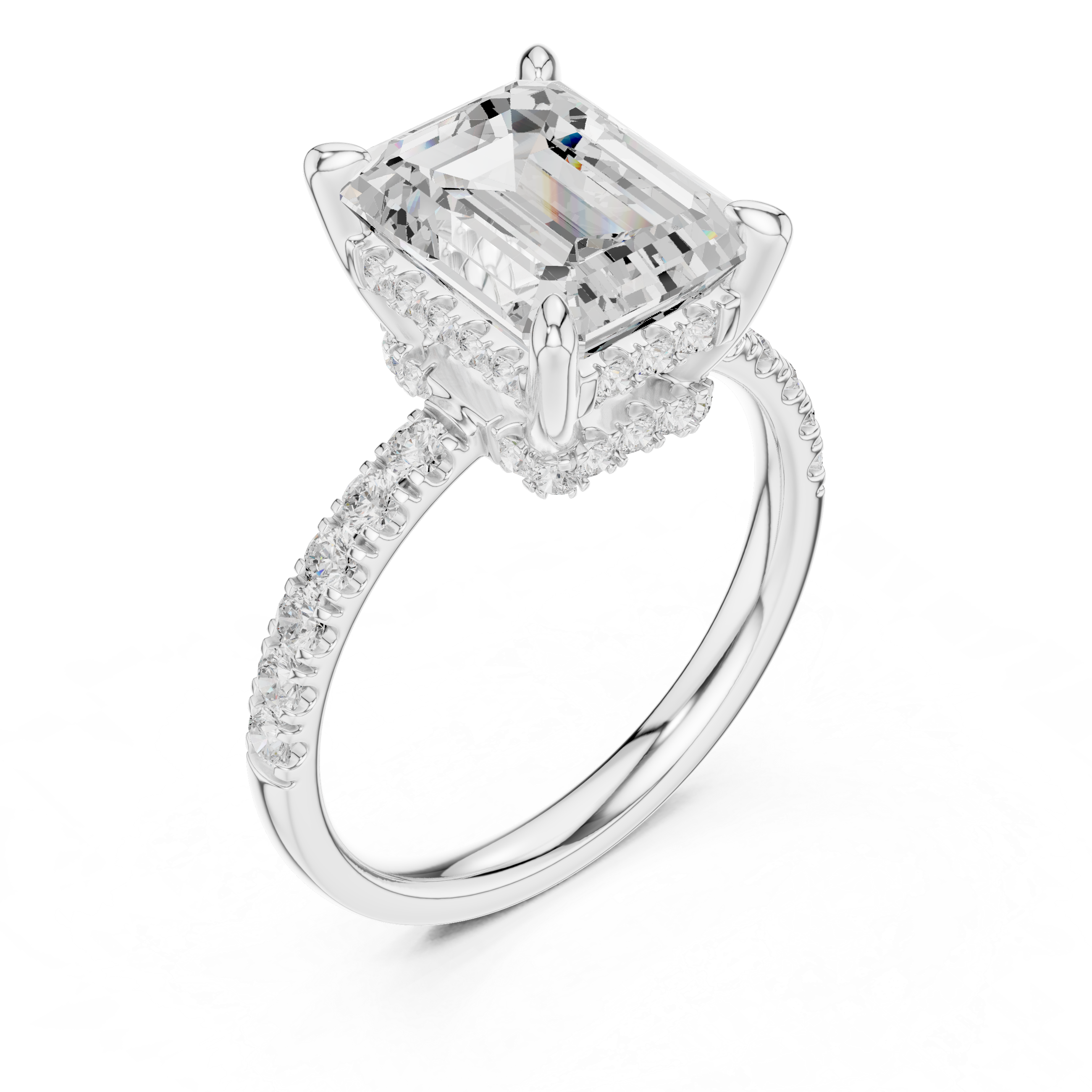 Emerald Cut Hidden Halo Diamond Engagement Ring