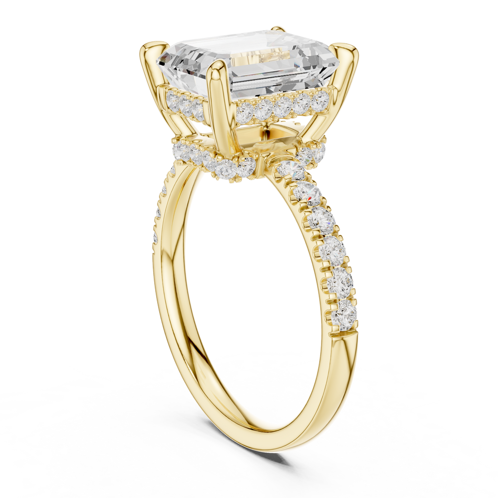 Emerald Cut Hidden Halo Diamond Engagement Ring
