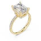 4.60 CT Emerald Cut Hidden Halo Pavé Diamond Engagement Ring