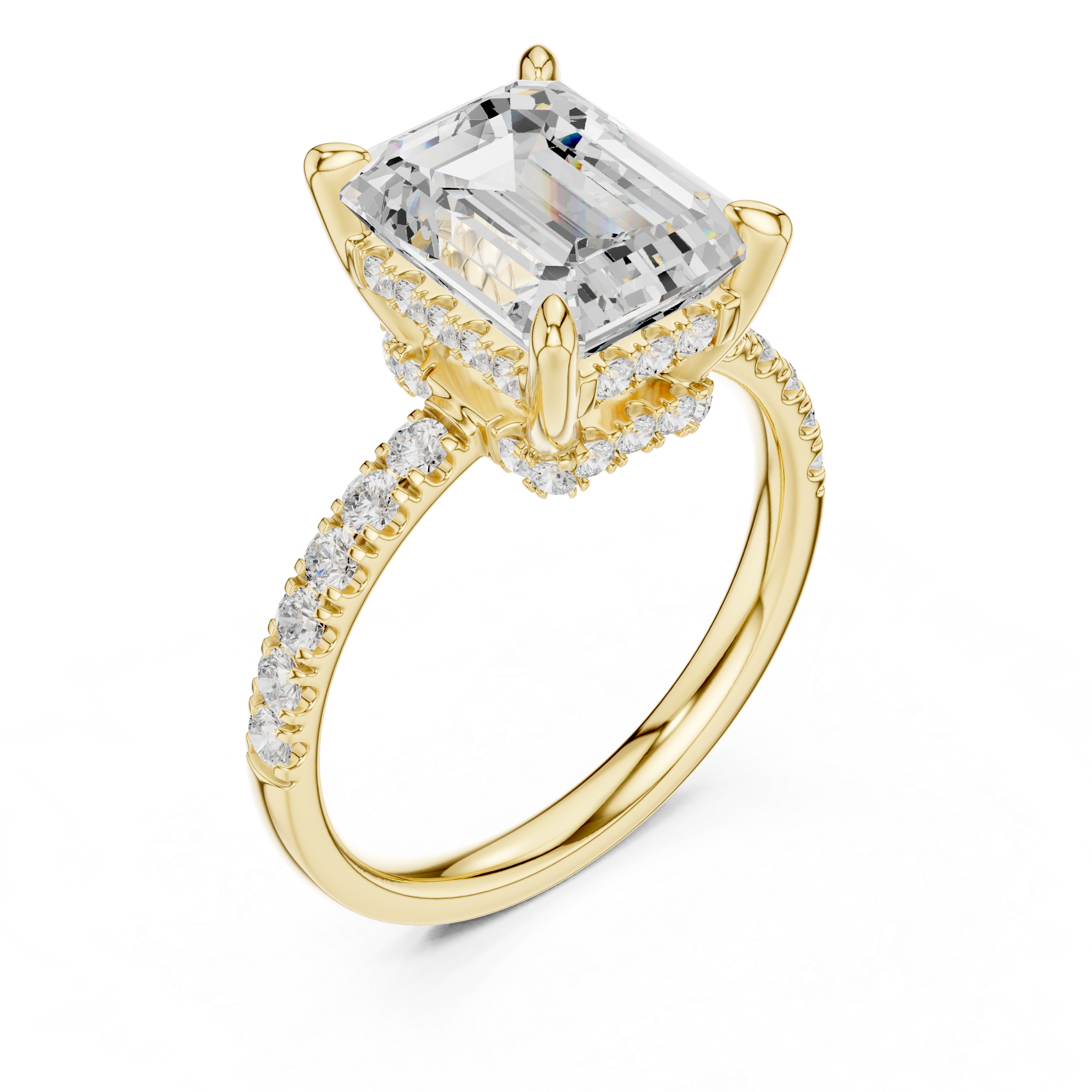 4.60 CT Emerald Cut Hidden Halo Pavé Diamond Engagement Ring